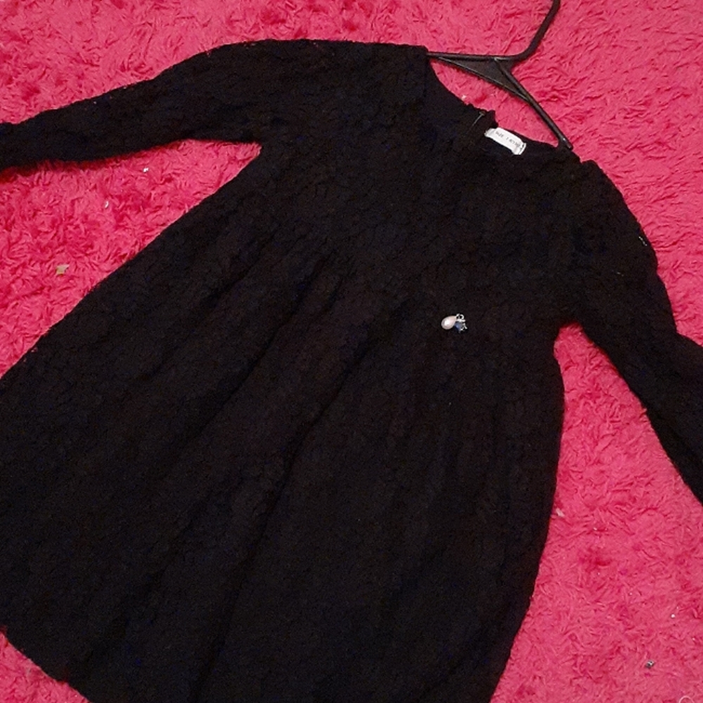 Girls Long Sleeve Black Lace Dress